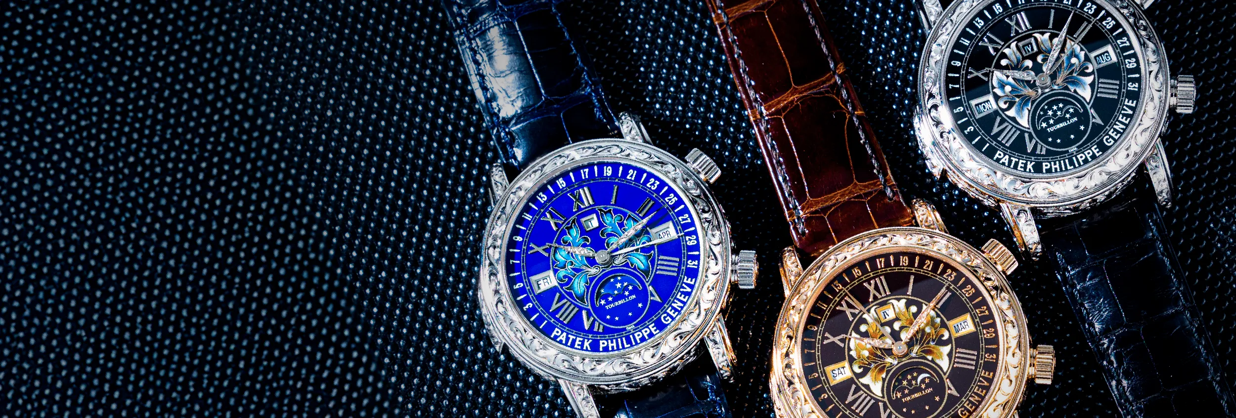 Three sophisticated Patek Philippe timepiece 6002G showcased in detail, highlighting its exquisite craftsmanship, heritage, and timeless elegance.