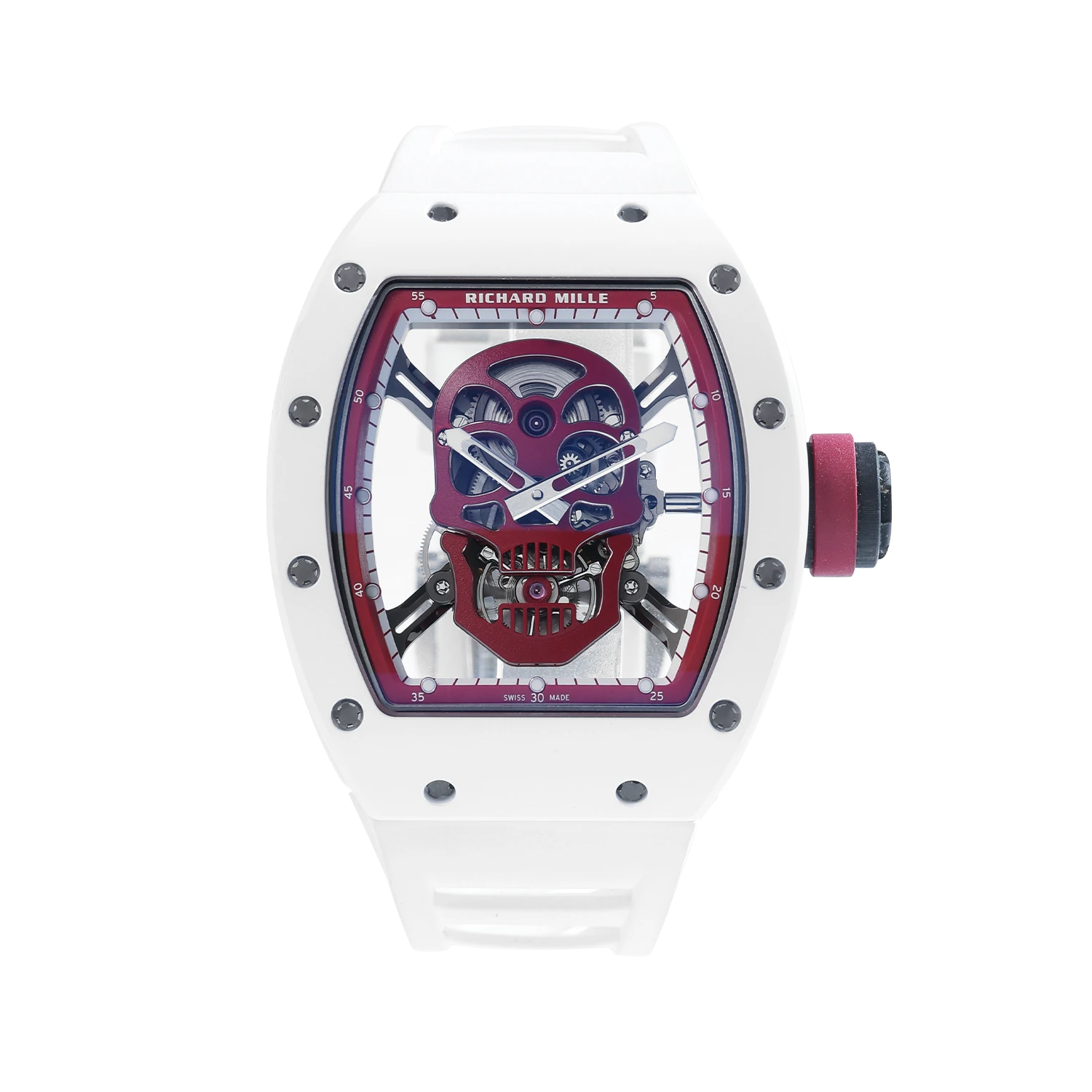 RM52-01 White Ceramic Red Skull
